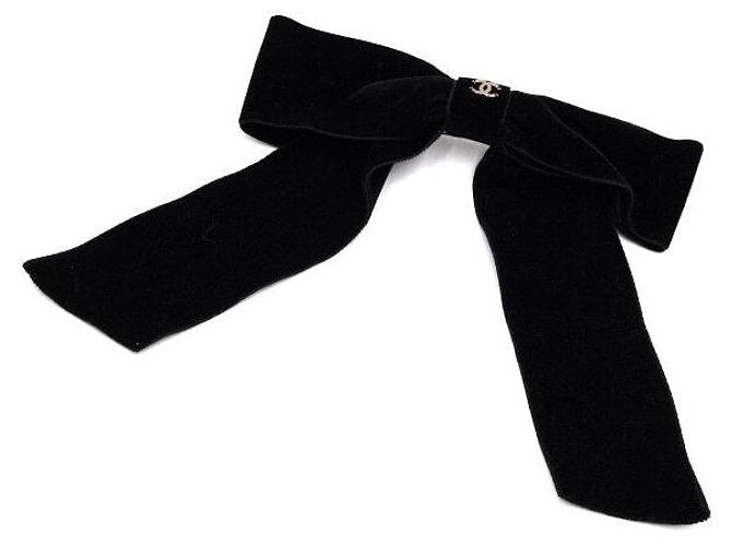 Chanel Schwarze Samthaarspange mit goldfarbenem CC-Logo Season - Ansicht 2