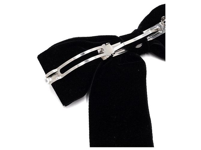 Chanel Schwarze Samthaarspange mit goldfarbenem CC-Logo Season - Ansicht 5