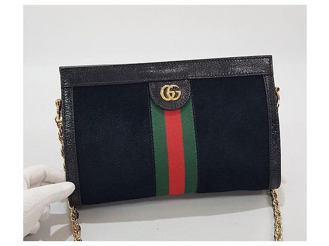 Gucci Borsa a tracolla Ophidia in scamosciato con catena Nero - vista 2