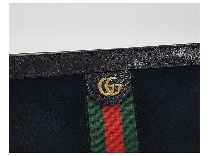 Gucci Borsa a tracolla Ophidia in scamosciato con catena Nero - vista 3
