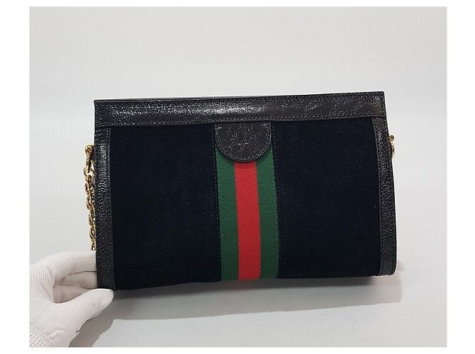 Gucci Borsa a tracolla Ophidia in scamosciato con catena Nero - vista 5