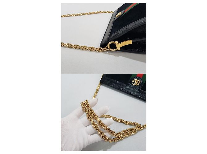Gucci Borsa a tracolla Ophidia in scamosciato con catena Nero - vista 6