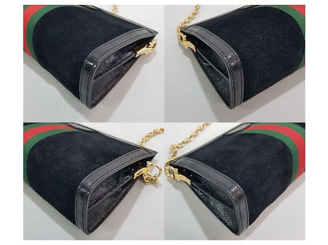 Gucci Borsa a tracolla Ophidia in scamosciato con catena Nero - vista 7