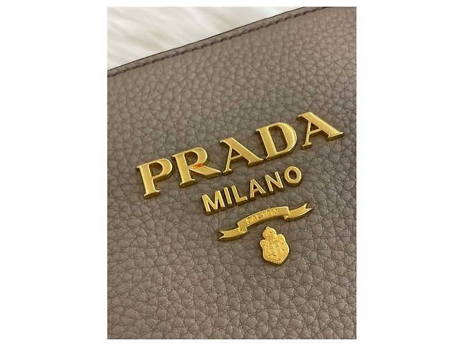 Prada Borsa Tote Vitello Daino Grigio chiaro Marrone - vista 15