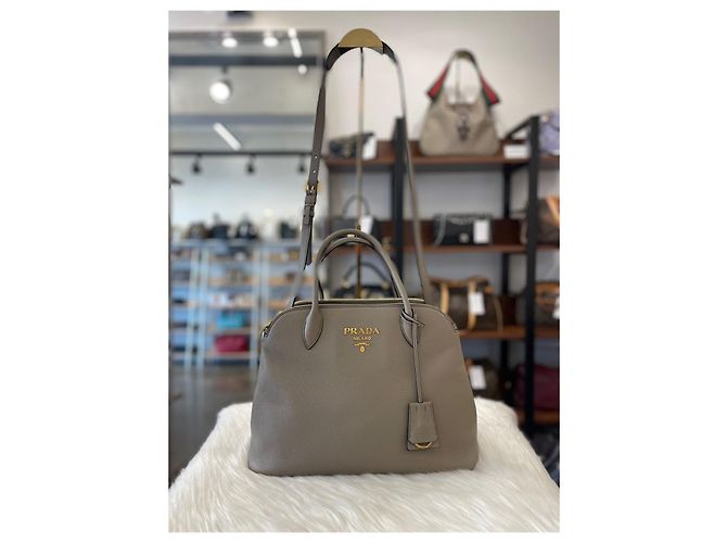 Prada Borsa Tote Vitello Daino Grigio chiaro Marrone - vista 8