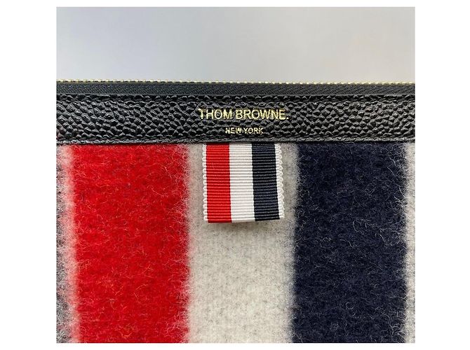 Thom Browne Clutch in lana grigia Large Marrone - vista 2