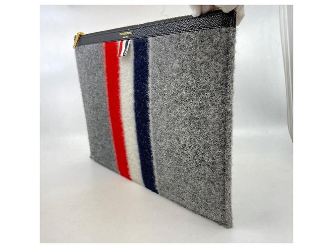 Thom Browne Clutch in lana grigia Large Marrone - vista 3
