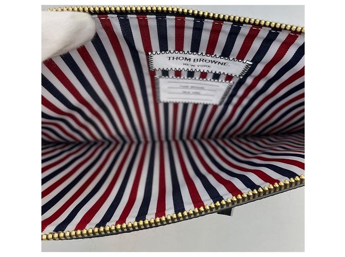 Thom Browne Clutch in lana grigia Large Marrone - vista 4