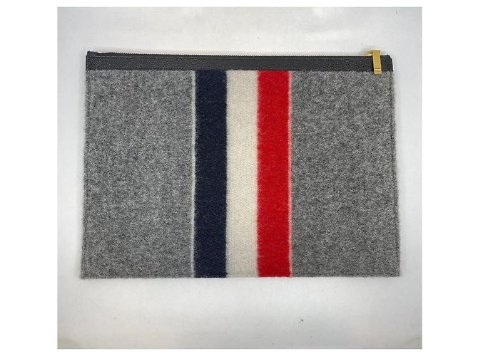 Thom Browne Clutch in lana grigia Large Marrone - vista 6