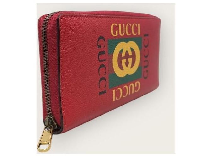 Gucci Red Box Logo Printed Leather Zip Long Wallet - view 3