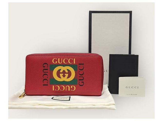 Gucci Red Box Logo Printed Leather Zip Long Wallet - view 6