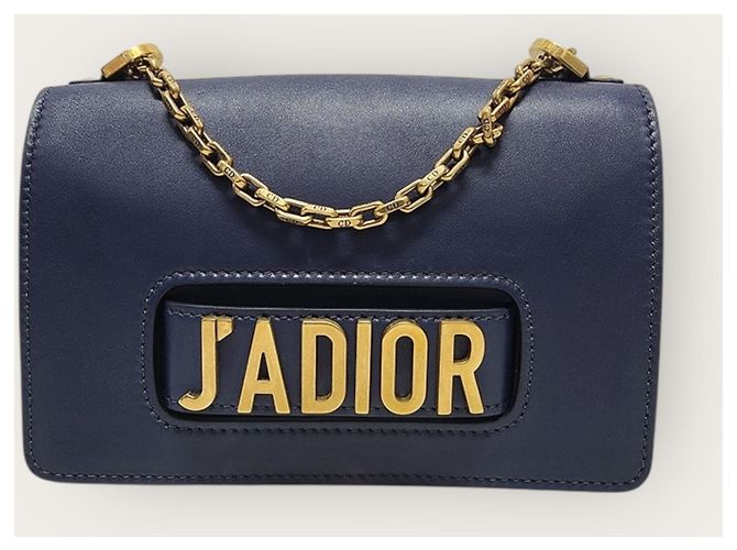 Borsa a tracolla J'adior in pelle blu navy con patta e catena dorata - vista 2