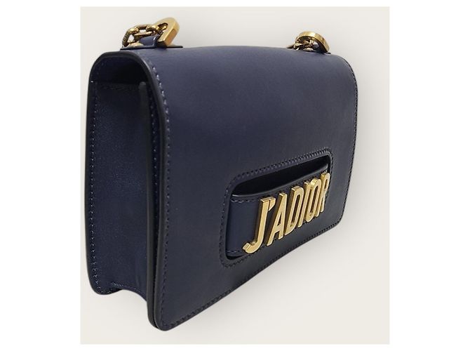 Borsa a tracolla J'adior in pelle blu navy con patta e catena dorata - vista 4