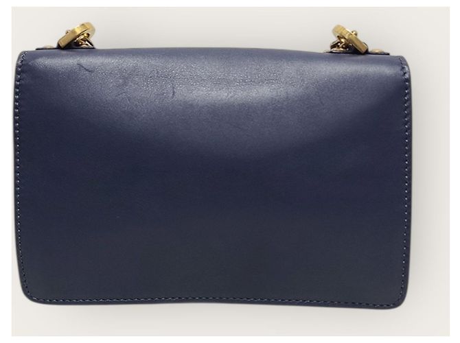 Borsa a tracolla J'adior in pelle blu navy con patta e catena dorata - vista 6
