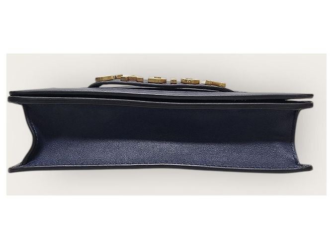 Borsa a tracolla J'adior in pelle blu navy con patta e catena dorata - vista 7