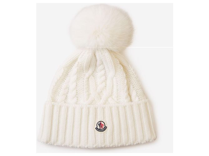 Moncler Cashmere-Beanie mit Fuchsfell-Bommel Weiß - Ansicht 2