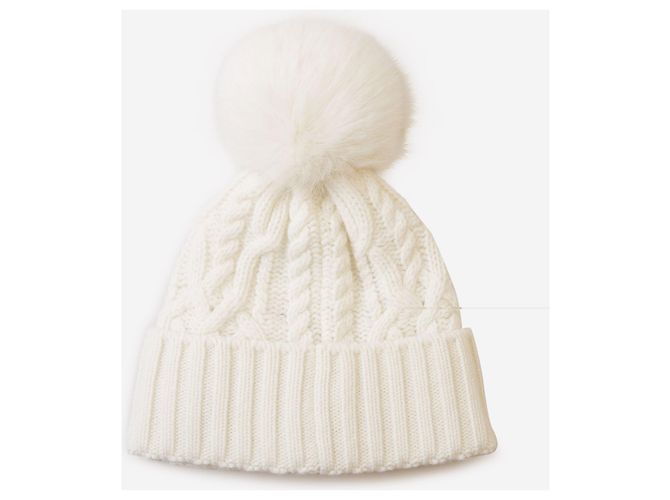 Moncler Cashmere-Beanie mit Fuchsfell-Bommel Weiß - Ansicht 3