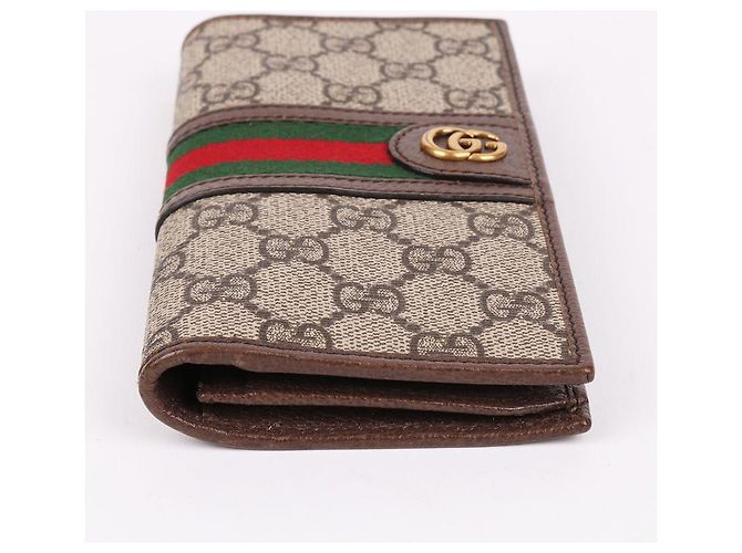 Gucci Ophidia GG Gold Plated Three Stripe Long Wallet Brown - view 6