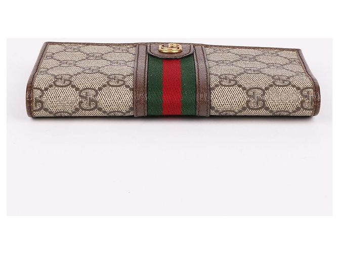 Gucci Ophidia GG Gold Plated Three Stripe Long Wallet Brown - view 7