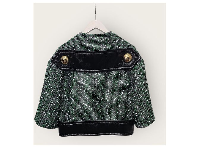 Louis Vuitton Chaqueta de bouclé verde con broche dorado - vista 4