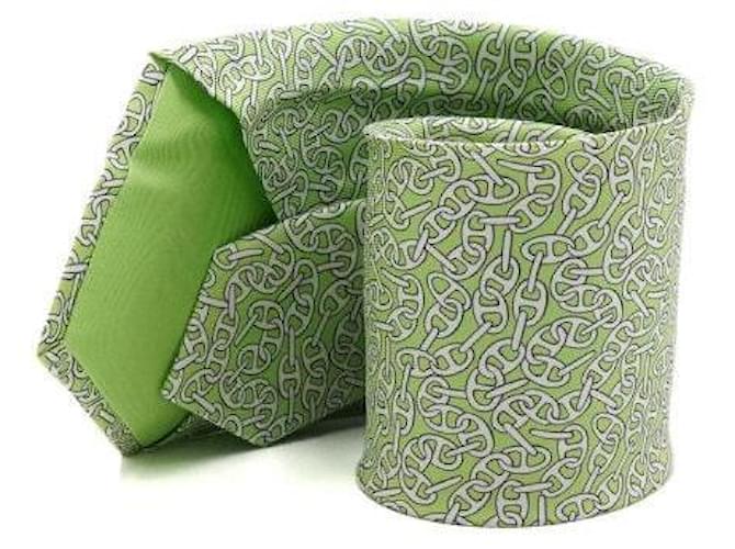 Hermès Green Chandal Pattern Silk Tie - view 2