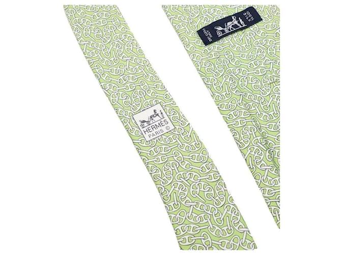 Hermès Green Chandal Pattern Silk Tie - view 6