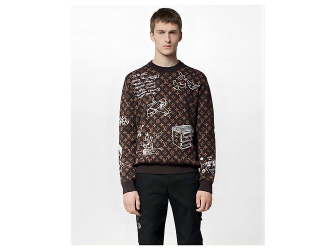 Louis Vuitton Monogram Embroidered Wool Crewneck Black - view 2