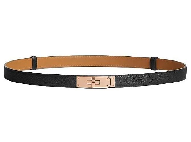 Hermès Cinturón Kelly para mujer negro con hebilla oro rosa Naranja - vista 2