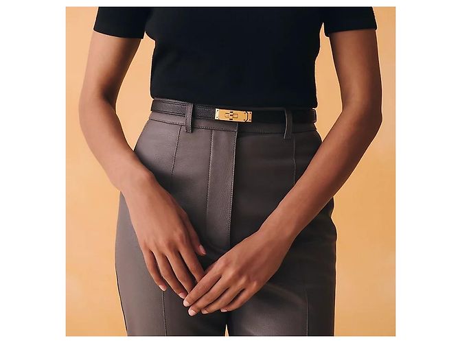 Hermès Cinturón Kelly para mujer negro con hebilla oro rosa Naranja - vista 3