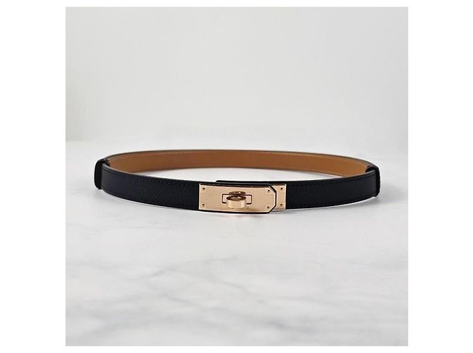 Hermès Cinturón Kelly para mujer negro con hebilla oro rosa Naranja - vista 4