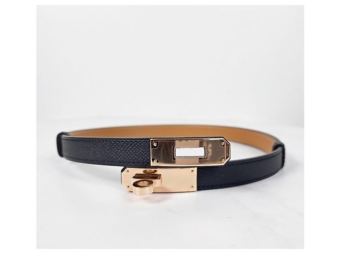 Hermès Cinturón Kelly para mujer negro con hebilla oro rosa Naranja - vista 5