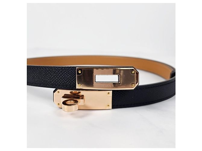 Hermès Cinturón Kelly para mujer negro con hebilla oro rosa Naranja - vista 7