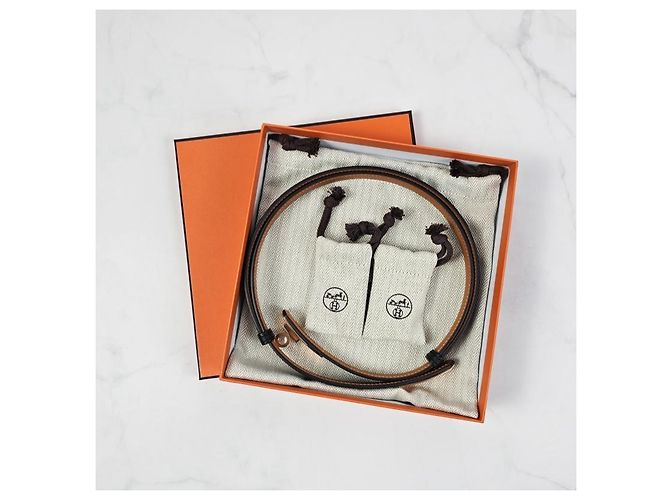 Hermès Cinturón Kelly para mujer negro con hebilla oro rosa Naranja - vista 9