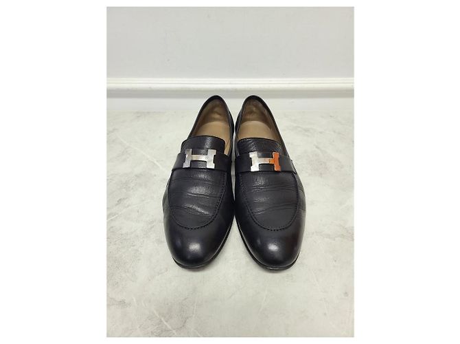 Hermès Mocassini da uomo Black Silver Logo Paris Nero - vista 5