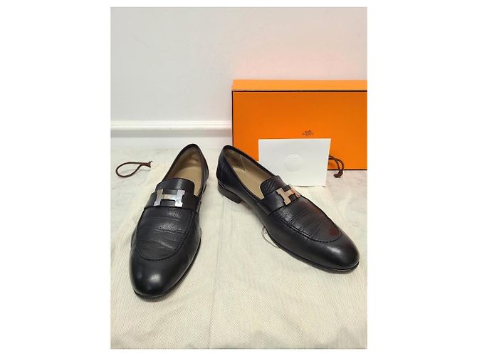 Hermès Mocassini da uomo Black Silver Logo Paris Nero - vista 7