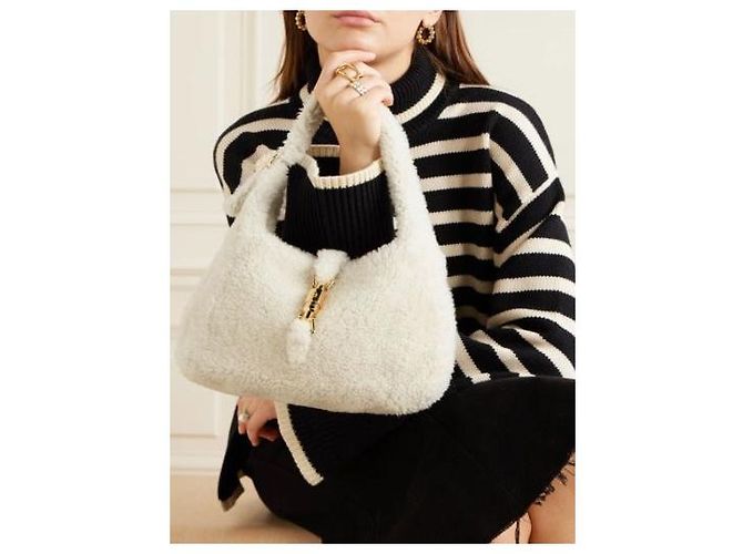 Gucci Borsa a tracolla Jackie Small in shearling a mezzaluna Multicolore - vista 10