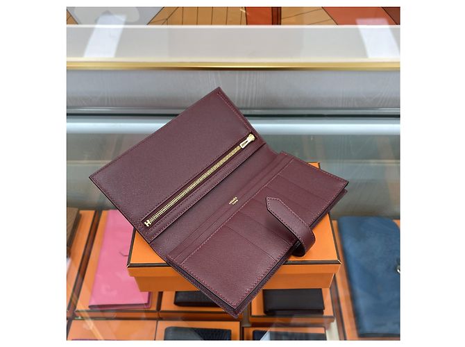 Hermès Lange Brieftasche Beige mit Goldprägung - Geschenk Rot - Ansicht 6