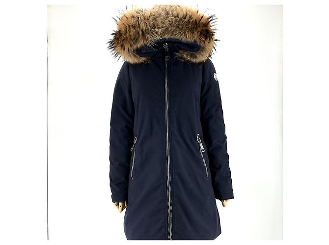 Chaqueta larga de plumón con piel de mapache Moncler Negro - vista 2