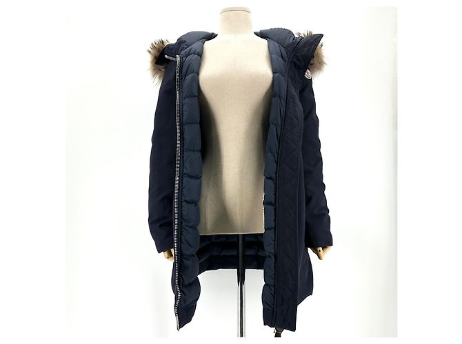 Chaqueta larga de plumón con piel de mapache Moncler Negro - vista 3