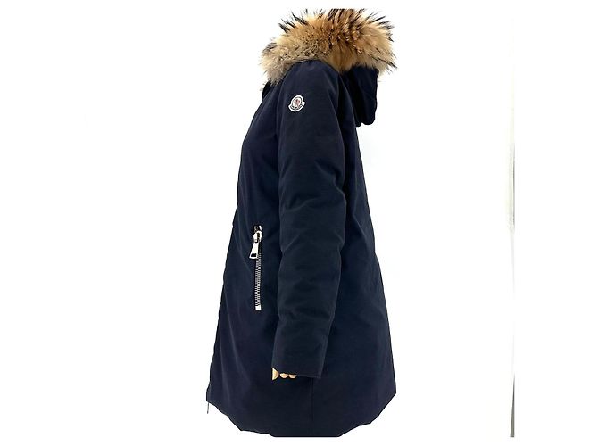 Chaqueta larga de plumón con piel de mapache Moncler Negro - vista 4