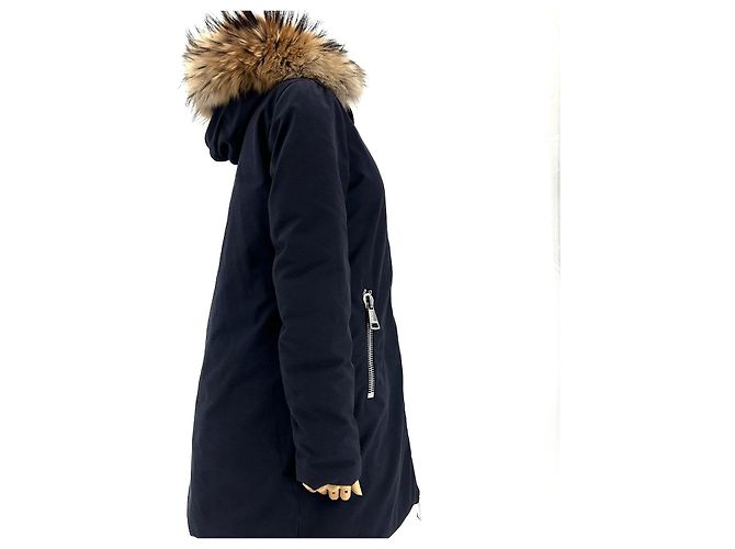 Chaqueta larga de plumón con piel de mapache Moncler Negro - vista 5