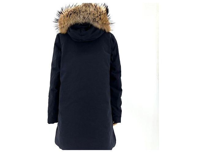 Chaqueta larga de plumón con piel de mapache Moncler Negro - vista 6
