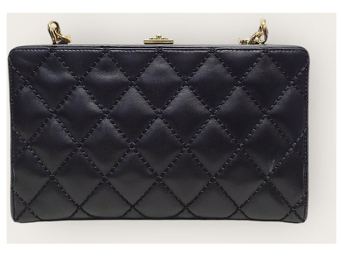 Chanel Borsa a tracolla Generation in agnello nero con cuciture Wild Gold trapuntata - vista 2