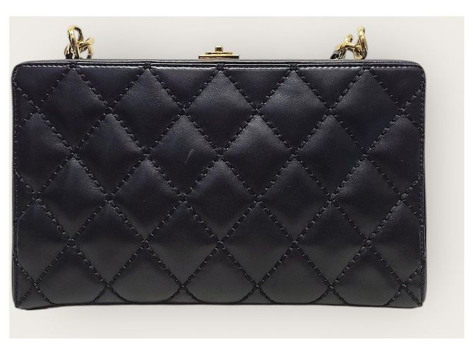 Chanel Borsa a tracolla Generation in agnello nero con cuciture Wild Gold trapuntata - vista 7