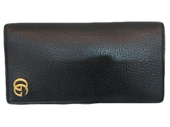Gucci Portafoglio lungo in pelle GG Marmont con scomparto per documenti Nero Logo Oro Marmont - vista 2