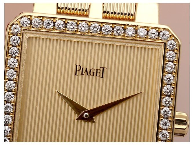 Piaget Protocol Goldene Damenuhr mit großem Diamanten - Ansicht 10