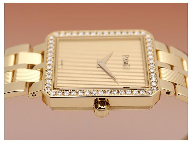 Piaget Protocol Goldene Damenuhr mit großem Diamanten - Ansicht 12