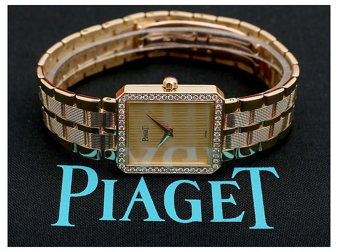Piaget Protocol Goldene Damenuhr mit großem Diamanten - Ansicht 19