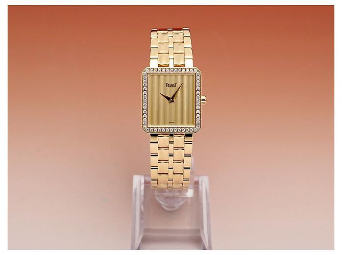 Piaget Protocol Goldene Damenuhr mit großem Diamanten - Ansicht 2