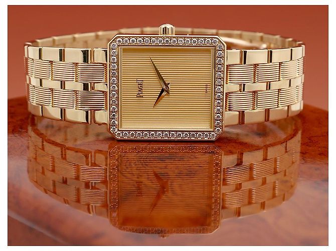 Piaget Protocol Goldene Damenuhr mit großem Diamanten - Ansicht 21